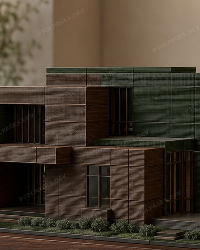Sa bàn kiến trúc P3DI Model, chi tiết mặt ngoài in 3D, đế gỗ